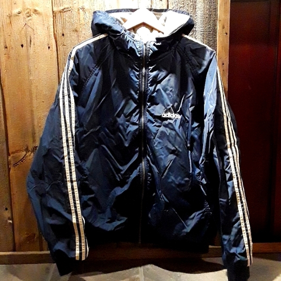 adidas Other - Adidas reversible coat XL blue w/white stripes & gray w/black/blue logo